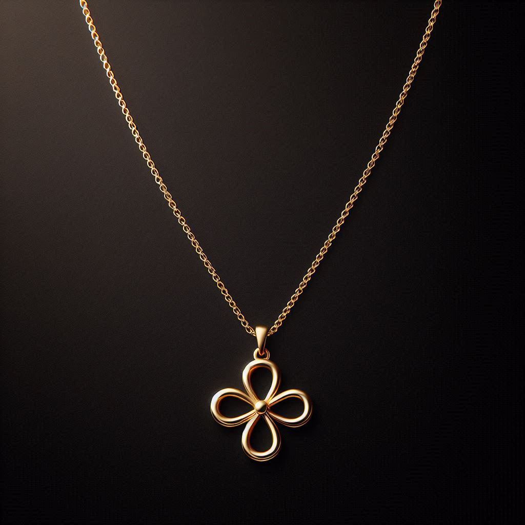 Gold necklace wih a simple flower