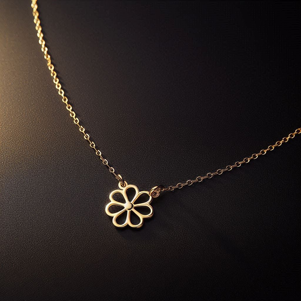 Gold necklace wih a flower