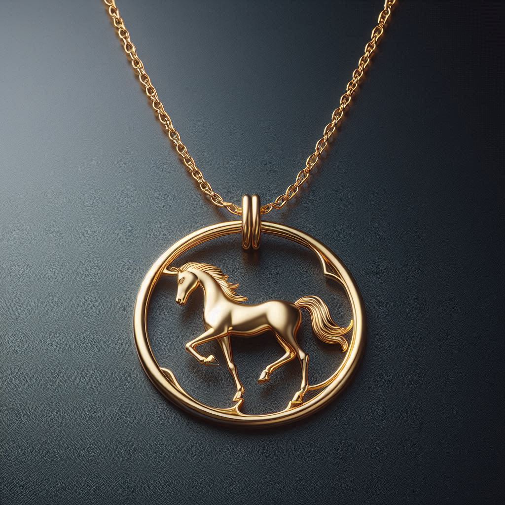 Gold necklace with a horse