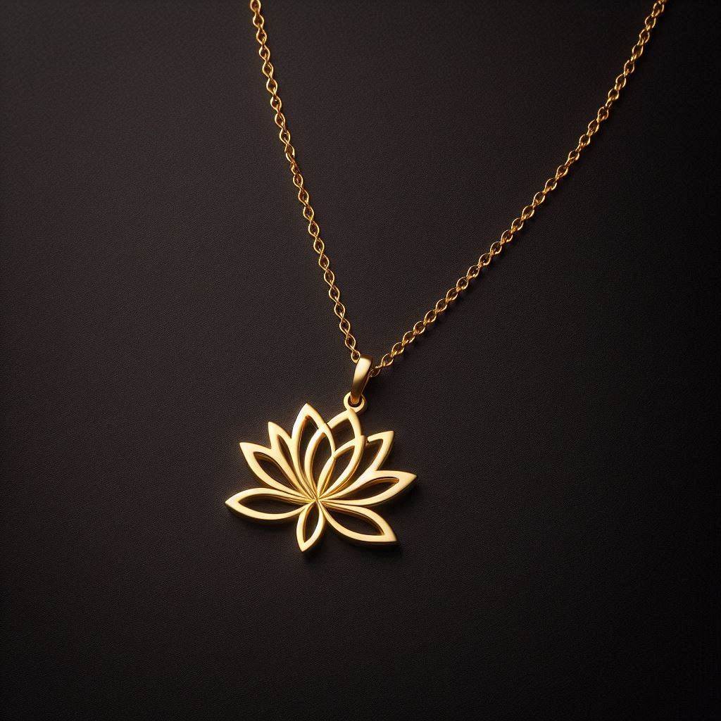 Gold necklace with a lotus flower