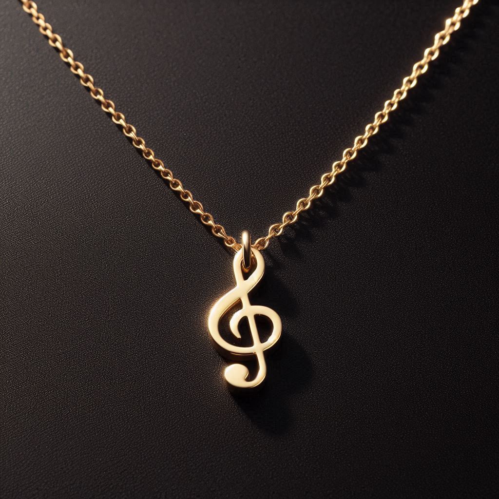 Gold necklace with a music node