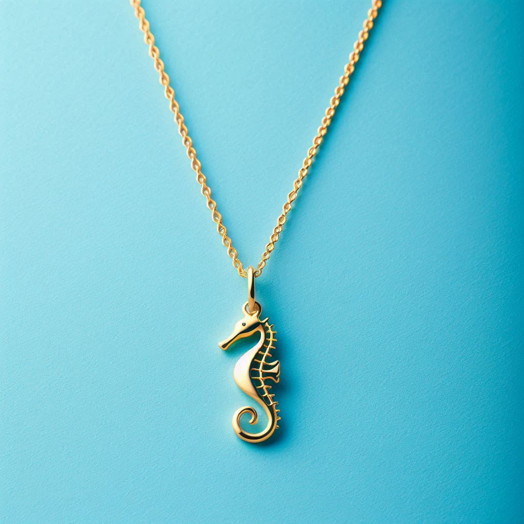 Gold necklace with a seahorse