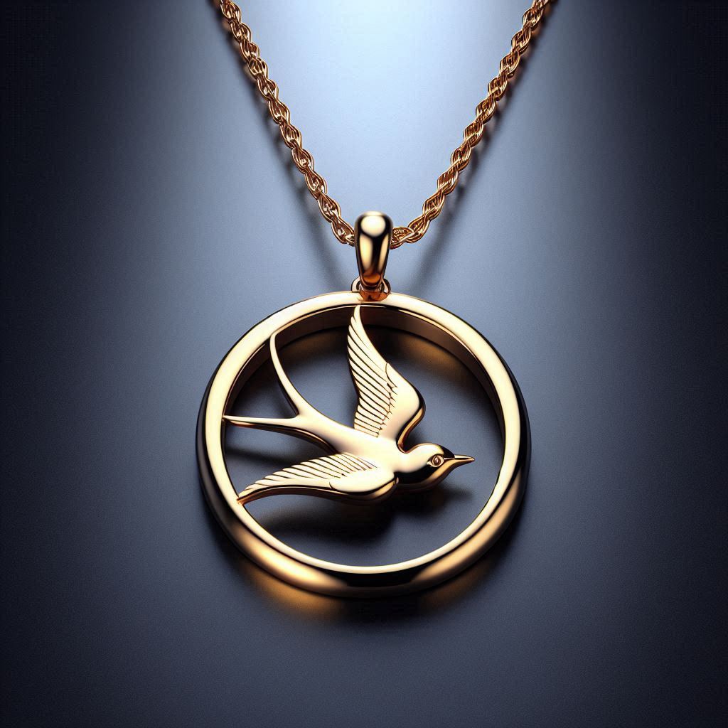 Gold necklace with a swallow