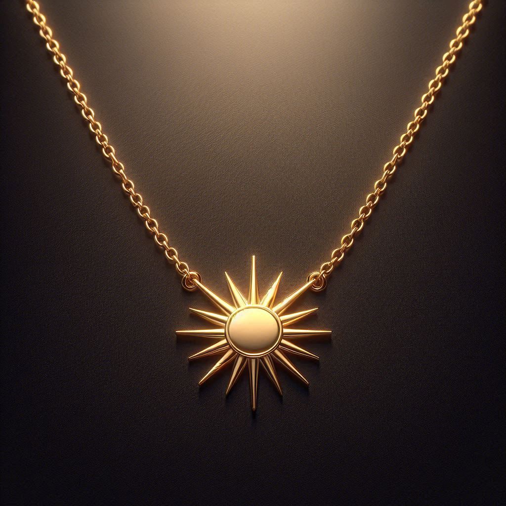 Gold necklace with the sun