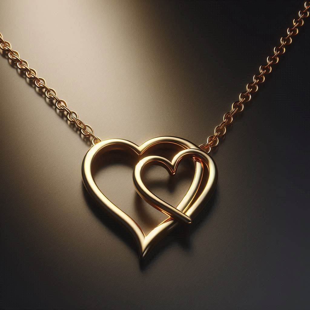 Gold necklace with two hearts